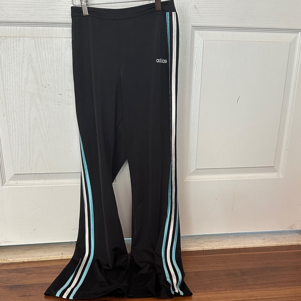 Adidas Black Sweatpants with Blue and White Stripes